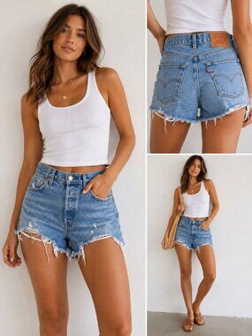 Levi's 501 Distressed Cutoff Denim Shorts Light Wash High Rise Size W29